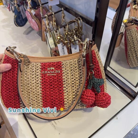 Coach Handbags - NWT Coach Teri Shoulder Bag With Stripes And Charm Gold/Red/Tan CER34